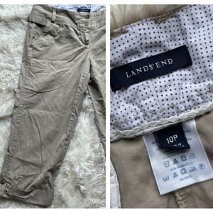 Lands’ End Khaki Cropped Capri Pants Cuffed Size 10P 10 Petite